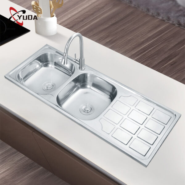 Hd7b742e0bd7d454985d57703b2b27c97Z Rectangular Double Bowl Single Drain Stainless Steel Sink (Standard Model - Drainage Kit Included)