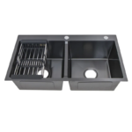 Black Rectangular Double Bowl Stainless Steel Sink (Drainage Kit & Rack Included)