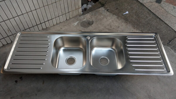 Rectangular Double Bowl Double Drain Stainless Steel Sink (Ribbed Design)