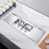 Rectangular Double Bowl Double Drain Stainless Steel Sink (Sunburst Design - Drainage Kit Included)