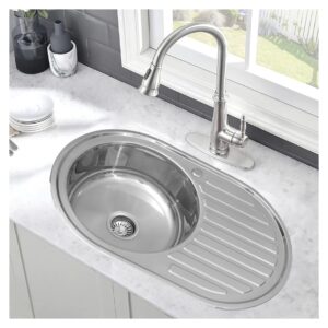Oval Single Bowl Single Drain Stainless Steel Sink (Drainage Kit Included)