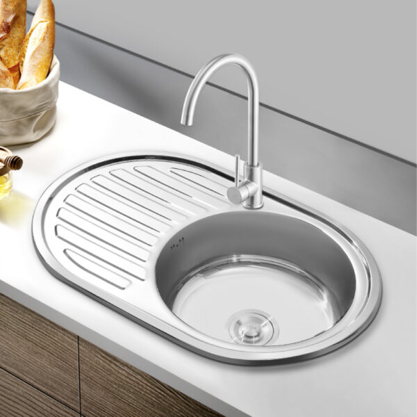 Oval Single Bowl Single Drain Stainless Steel Sink (Drainage Kit Included)