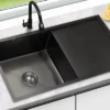 Matte Black Rectangular Single Bowl Single Drain Stainless Steel Sink (Drainage Kit Included)