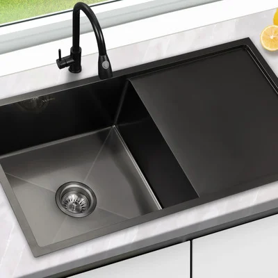 Matte Black Rectangular Single Bowl Single Drain Stainless Steel Sink (Drainage Kit Included)