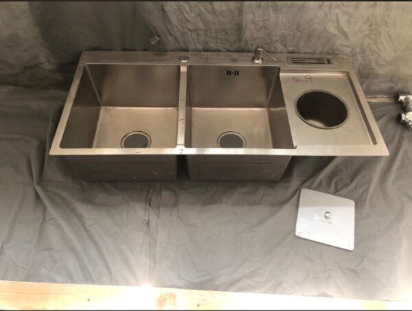 Rectangular Double Bowl with Side Bin, Knife Holder, and Soap Dispenser (Drainage Kit Included)