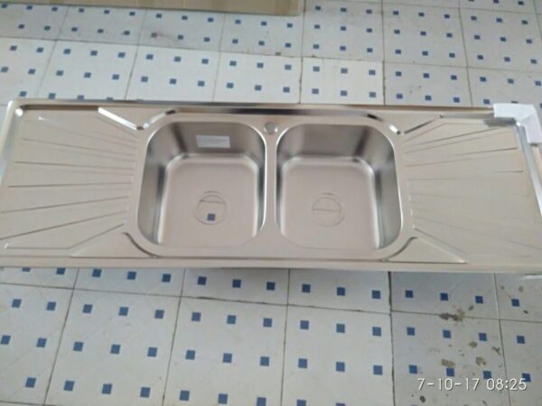 Rectangular Double Bowl Double Drain Stainless Steel Sink (Sunburst Design - Drainage Kit Included)