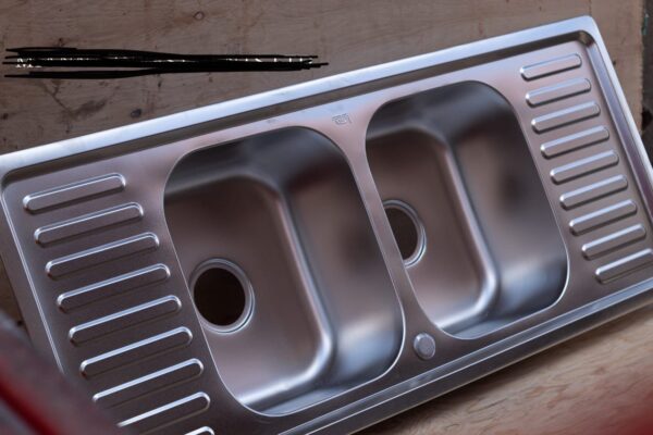 Rectangular Double Bowl Double Drain Stainless Steel Sink (Ribbed Design)