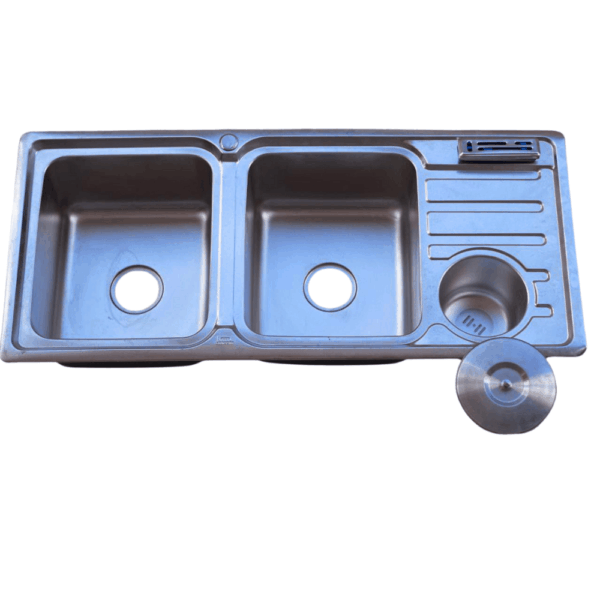 double-bowl-single-drian-with-a-pot Rectangular Double Bowl with Side Bin and Knife Holder (Drainage Kit Included)