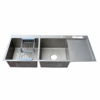 Rectangular Double Bowl Single Drain with Knife Holder, Soap Dispenser, and Drying Rack (Gun Grey Finish)