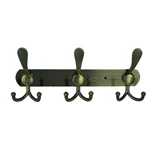3-Hook Double Sided Antique Brass Rack N166 Antique Brass 3-Hook Rack | Double-Sided Heavy Duty Wall Hanger