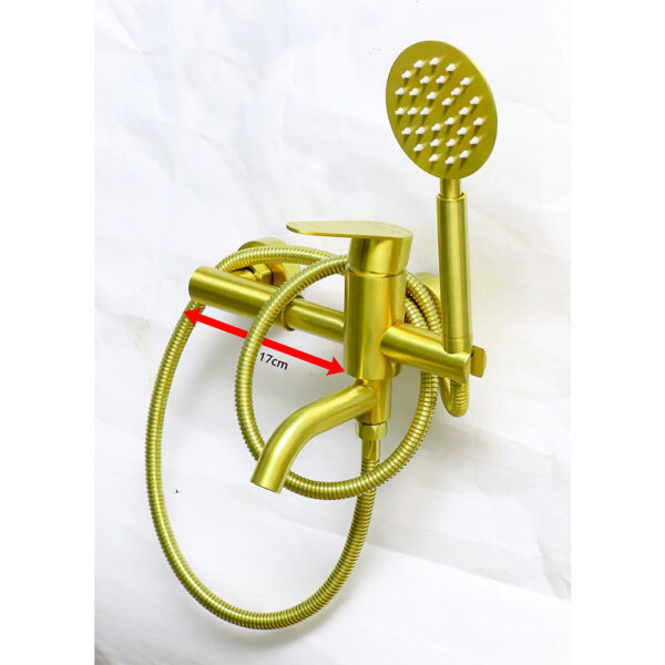 Brushed Gold Bathtub Mixer | SS304 Wall-Mounted Faucet with Integrated Hand Shower