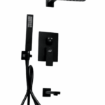 Black 5-Way Concealed Shower Mixer | Square-Framed Rainfall & Handheld Suite