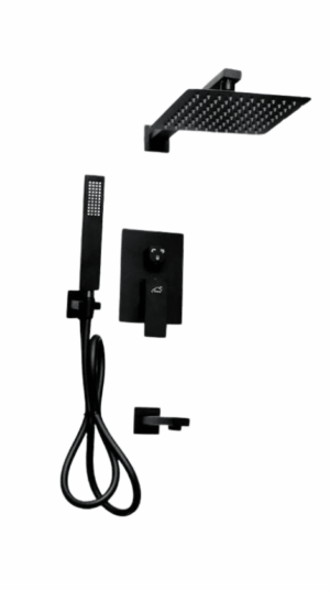 Black 5-Way Concealed Shower Mixer | Square-Framed Rainfall & Handheld Suite