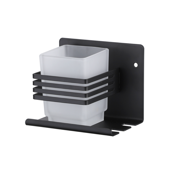 Premium SS304 Single Tumbler & Toothbrush Holder | Matte Black Architectural Vanity Organizer