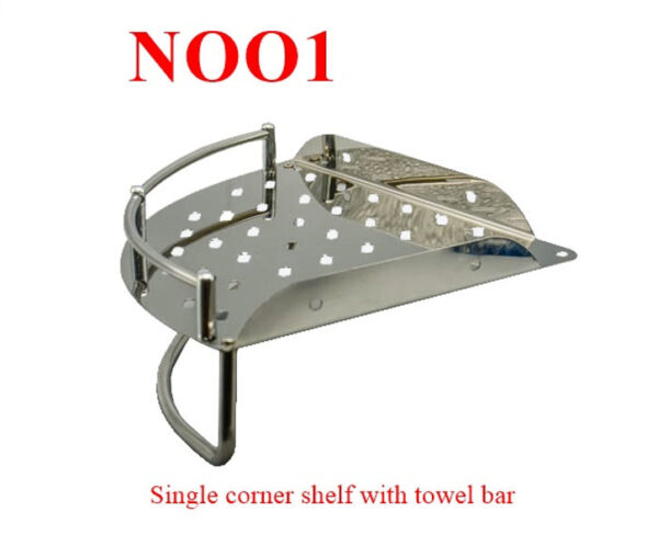 N001 ( BY 250 Single Corner Shelf With Towel Bar ) 2 Single Corner Shelf With Towel Bar | Stainless Steel Wall-Mounted Shower Organizer