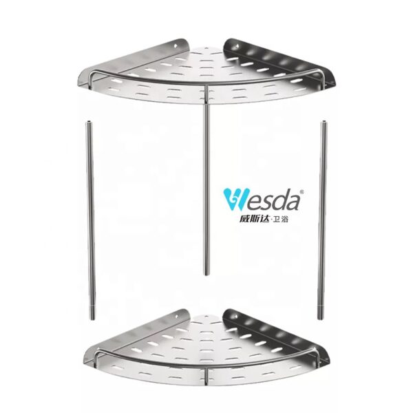 Double Corner Shelf | Dual-Tier Stainless Steel Wall-Mounted Shower Rack