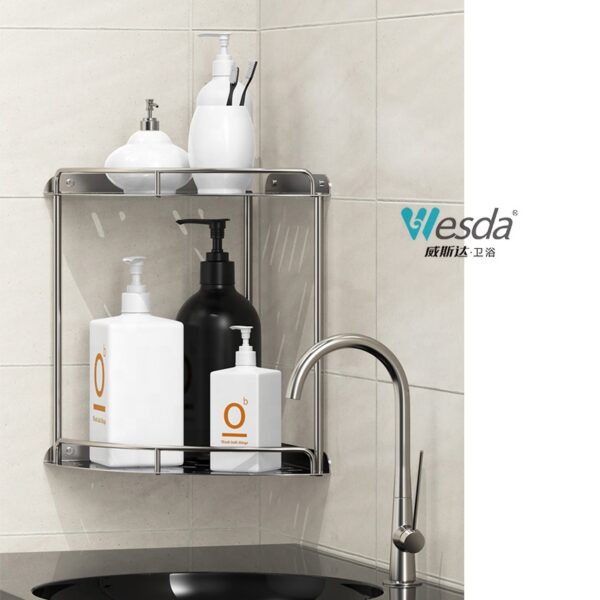 Double Corner Shelf | Dual-Tier Stainless Steel Wall-Mounted Shower Rack