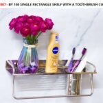 N006 ( Multipurpose Wide (16cm) Rectangle Shelf – 50cm ) 2 Multipurpose Wide Rectangle Shelf | 50 cm Stainless Steel Organizer with Towel Bar & Tumbler