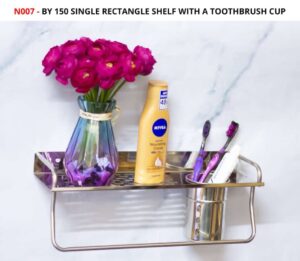 Multipurpose Wide Rectangle Shelf | 50 cm Stainless Steel Organizer with Towel Bar & Tumbler