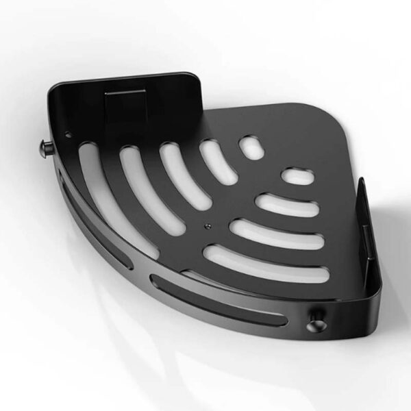 Matte Black Single Corner Shelf | Stainless Steel Slotted Shower Organizer