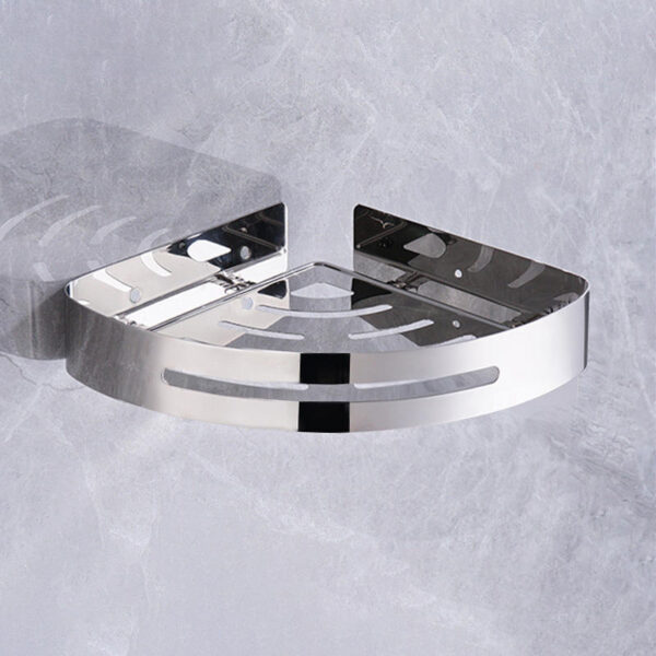 Mirror Finish Single Corner Shelf | Stainless Steel Slotted Shower Organizer