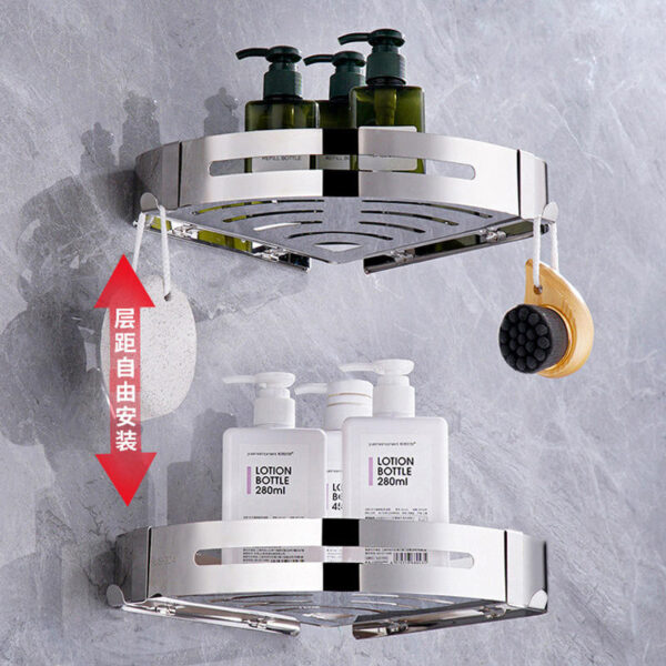 Mirror Finish Single Corner Shelf | Stainless Steel Slotted Shower Organizer