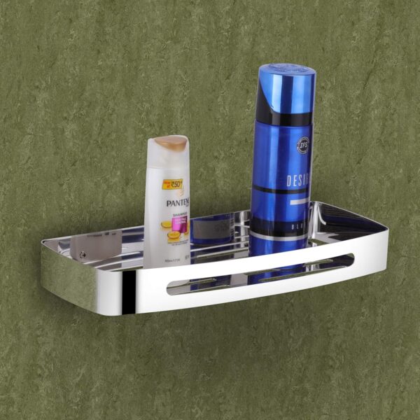 Mirror Finish Single Rectangle Shelf | 30 cm Stainless Steel Slotted Wall Organizer