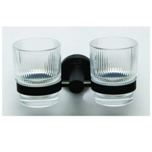 N026 B – 8827 Double Tumbler Holder – Black Matte Black Double Tumbler Holder | Dual-Glass Contemporary Vanity Organizer