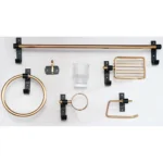 6-Piece Black & Champagne Bathroom Accessory Set | High-Density Aluminum Hardware Suite