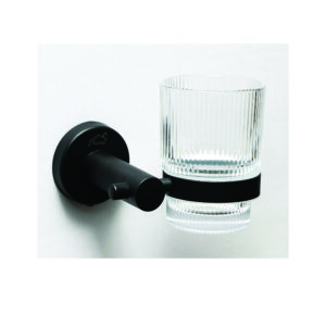 N072 B – AART.8826 Single Tumbler Holder – Black Matte Black Single Tumbler Holder | Contemporary Fluted Glass Vanity Caddy