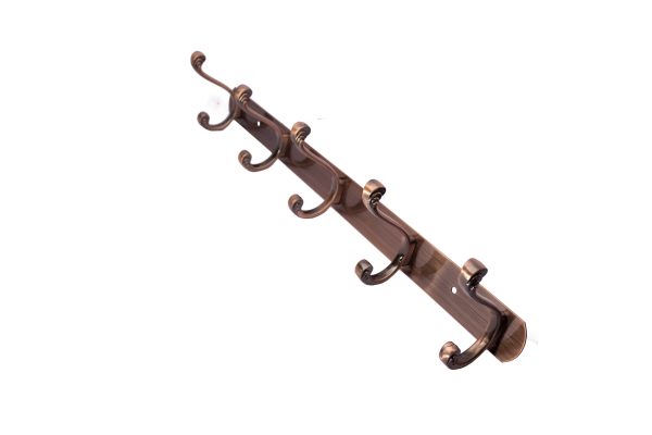 N096 – ( C027-5 Hooks Double Antique Copper ) -1 (1) Antique Copper 5-Hook Rail | Double-Sided High-Capacity Wall Hanger