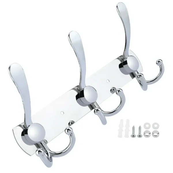 Mirror Finish 3-Hook Rail | Double-Sided High-Capacity Wall Hanger