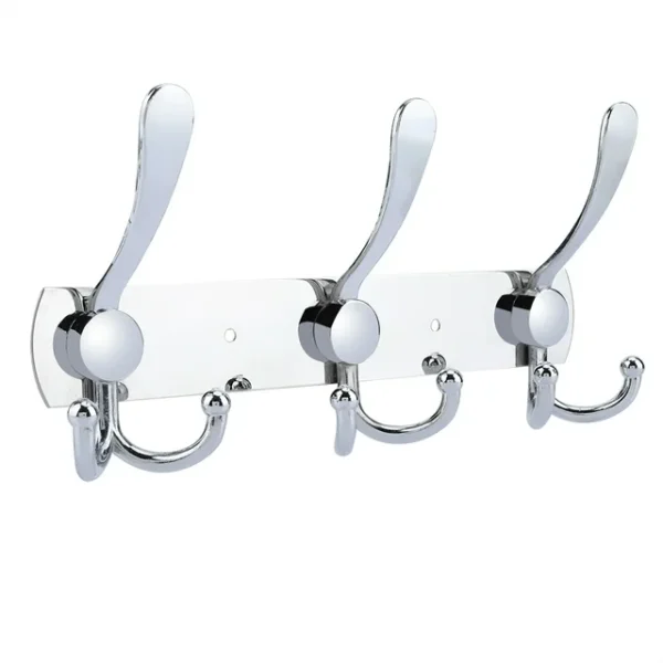 Mirror Finish 3-Hook Rail | Double-Sided High-Capacity Wall Hanger