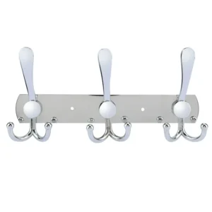 N112 – ( W52 – 3 Hooks Double Sided – Mirror ) 4 Mirror Finish 3-Hook Rail | Double-Sided High-Capacity Wall Hanger