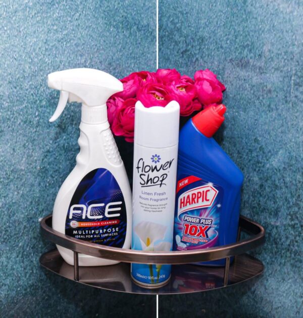 N121 AC ( K038 Corner Shelf 220 x 220 mm Antique Copper ) 2 Antique Copper Corner Shelf | Designer Wall-Mounted Shower Organizer