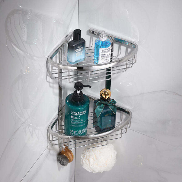 SS304 Double Wire Corner Shelf | 2-Tier Stainless Steel Shower Basket