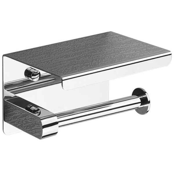 Tissue Holder with Integrated Phone Shelf | High-Polish Mirror Finish