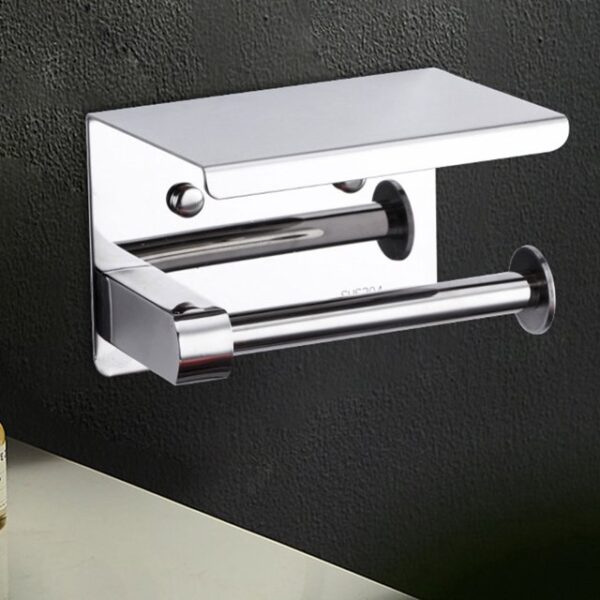 Tissue Holder with Integrated Phone Shelf | High-Polish Mirror Finish