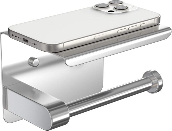 Tissue Holder with Integrated Phone Shelf | High-Polish Mirror Finish