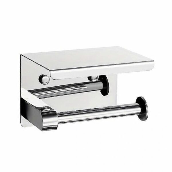 Tissue Holder with Integrated Phone Shelf | High-Polish Mirror Finish