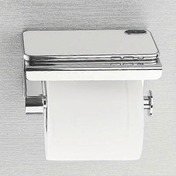 Tissue Holder with Integrated Phone Shelf | High-Polish Mirror Finish
