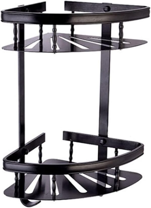 N169 ( High Density Double Corner Shelf – Black ) 2 Double Black Corner Shelf | 2-Tier High-Density Aluminum Wall-Mounted Rack