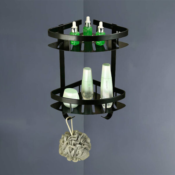 N169 ( High Density Double Corner Shelf – Black ) 4 Double Black Corner Shelf | 2-Tier High-Density Aluminum Wall-Mounted Rack