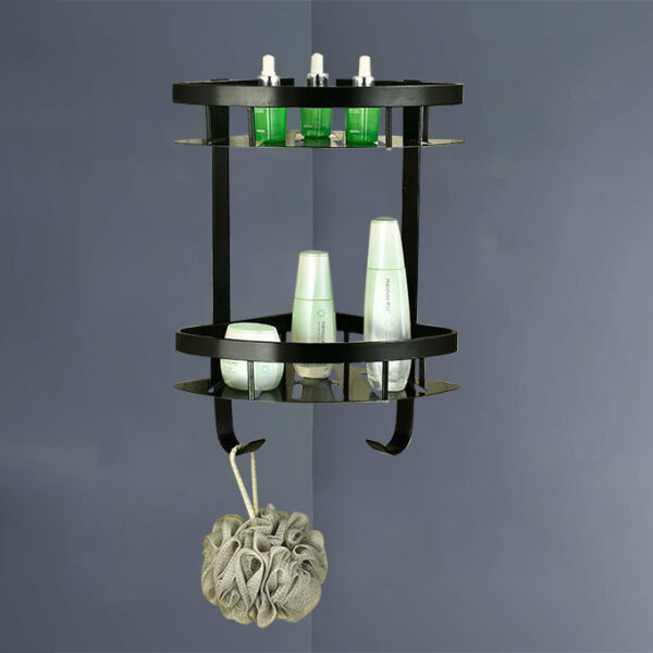 N169 ( High Density Double Corner Shelf – Black ) 5 Double Black Corner Shelf | 2-Tier High-Density Aluminum Wall-Mounted Rack