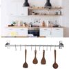 Kitchen Movable 8 Hooks Bar | Stainless Steel Sliding Utility Rail