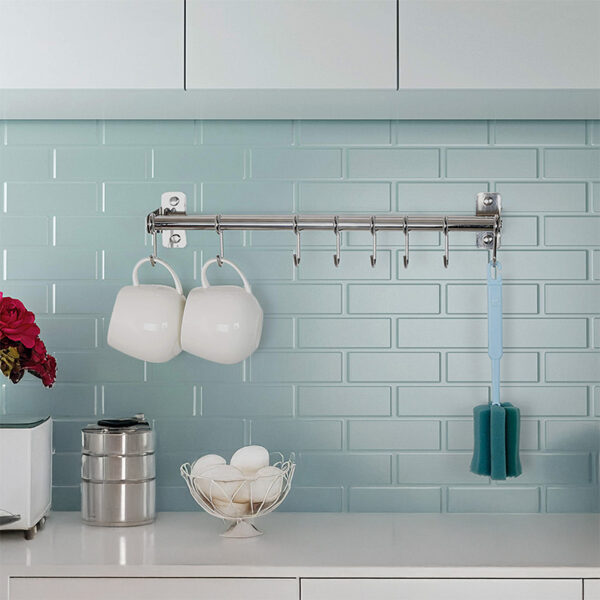 Kitchen Movable 8 Hooks Bar | Stainless Steel Sliding Utility Rail