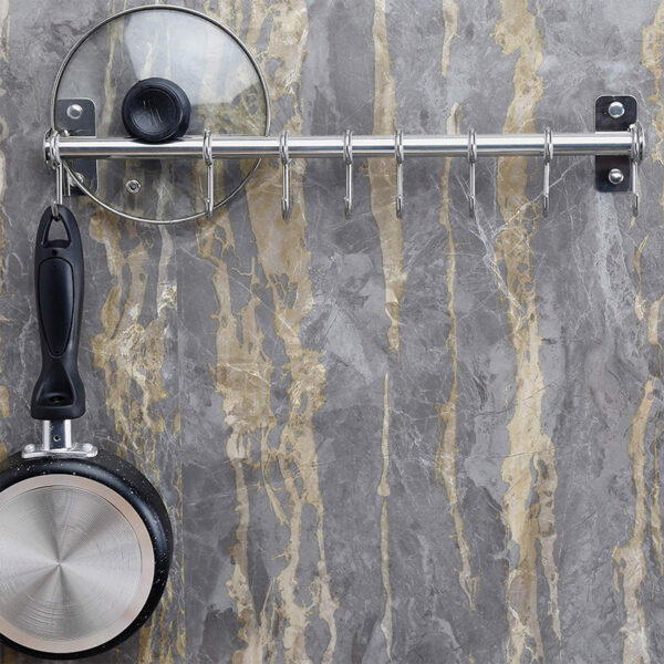 Kitchen Movable 8 Hooks Bar | Stainless Steel Sliding Utility Rail