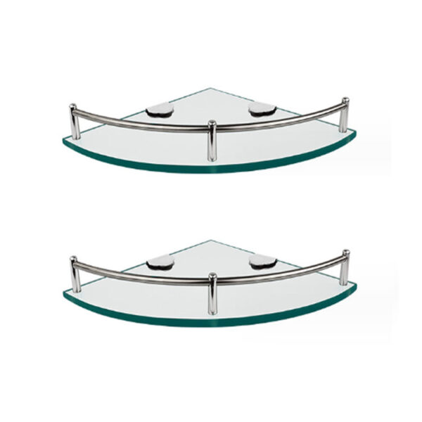 Glass Corner Shelf Set | Dual-Tier Tempered Glass Wall-Mounted Organizers