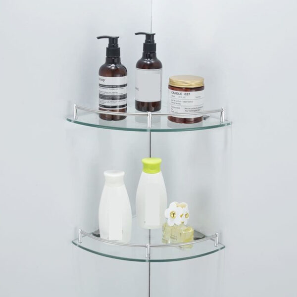 Glass Corner Shelf Set | Dual-Tier Tempered Glass Wall-Mounted Organizers