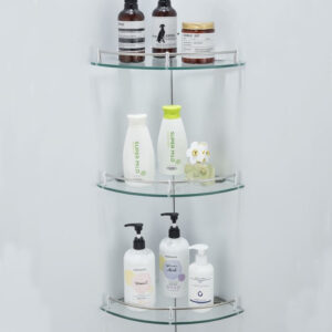 Glass Corner Shelf Set | Dual-Tier Tempered Glass Wall-Mounted Organizers